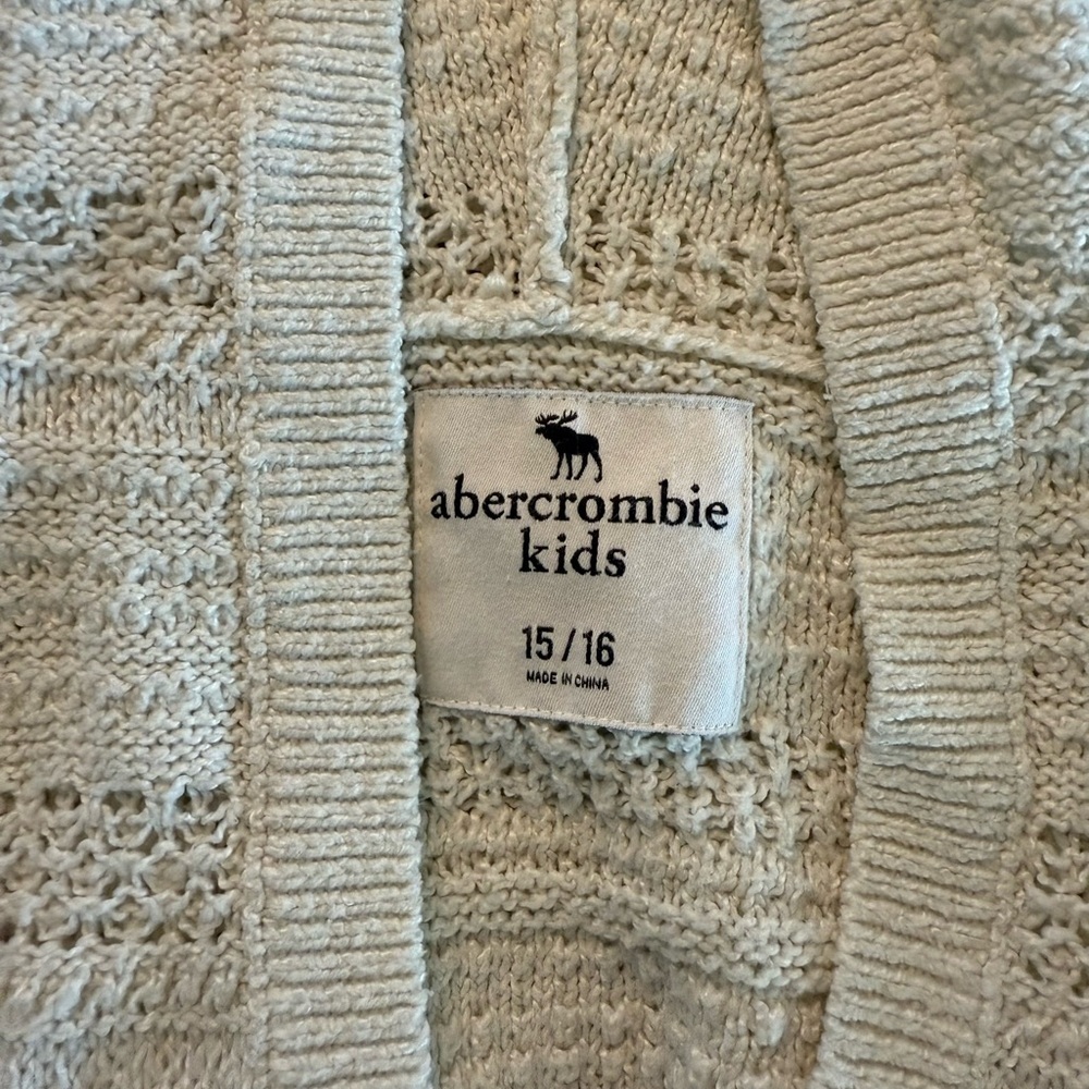 Abercrombie Kids Cream Cardigan Hoodie Sweater with Lace Trim Size 15/16 - Picture 9 of 10